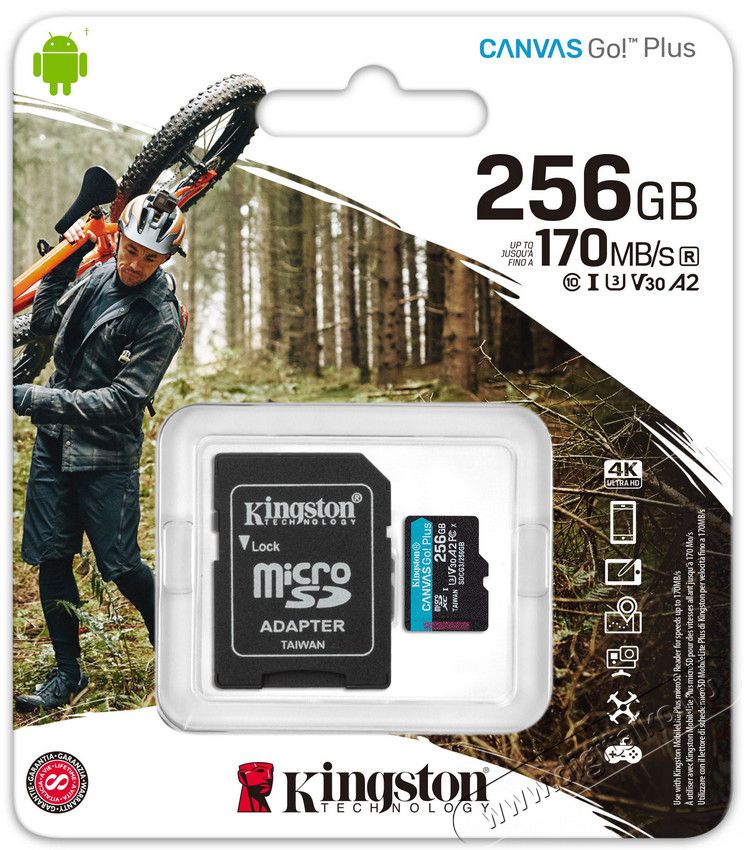 Kingston 256GB SD micro Canvas Go! Plus (SDXC Class 10 UHS-I) memóriakártya + adapter Memória kártya / Pendrive - MicroSD / MicroSDHC kártya - 367816