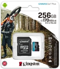 Kingston 256GB SD micro Canvas Go! Plus (SDXC Class 10 UHS-I) memóriakártya + adapter Memória kártya / Pendrive - MicroSD / MicroSDHC kártya - 367816