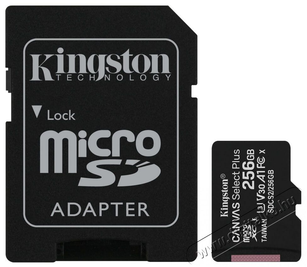 Kingston 256GB SD micro Canvas Select Plus (SDXC Class 10 A1) (SDCS2/256GB) memória kártya Memória kártya / Pendrive - MicroSD / MicroSDHC kártya - 367772