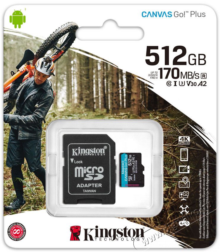 Kingston 512GB SD micro Canvas Go! Plus (SDXC Class 10 UHS-I U3) (SDCG3/512GB) memória kártya + adapterrel Memória kártya / Pendrive - MicroSD / MicroSDHC kártya - 367820
