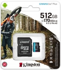 Kingston 512GB SD micro Canvas Go! Plus (SDXC Class 10 UHS-I U3) (SDCG3/512GB) memória kártya + adapterrel Memória kártya / Pendrive - MicroSD / MicroSDHC kártya - 367820