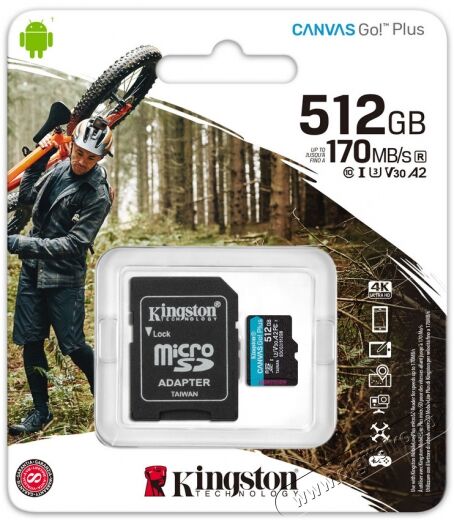 Kingston 512GB SD micro Canvas Go! Plus (SDXC Class 10 UHS-I U3) (SDCG3/512GB) memória kártya + adapterrel Memória kártya / Pendrive - MicroSD / MicroSDHC kártya - 367820