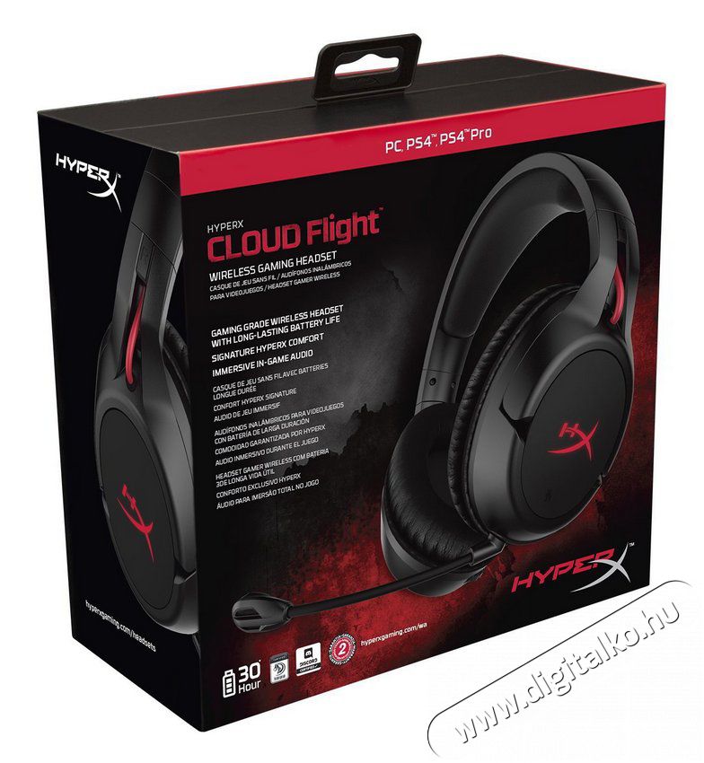 Kingston HyperX Cloud Flight Wireless Gamer Headset - fekete/piros Audio-Video / Hifi / Multimédia - Fül és Fejhallgatók - Fejhallgató mikrofonnal / headset - 342026