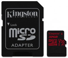 Kingston Canvas React 32GB Class 10 UHS-I U3 (SDCR/32GB) micro SD memória kártya Memória kártya / Pendrive - MicroSD / MicroSDHC kártya - 337385
