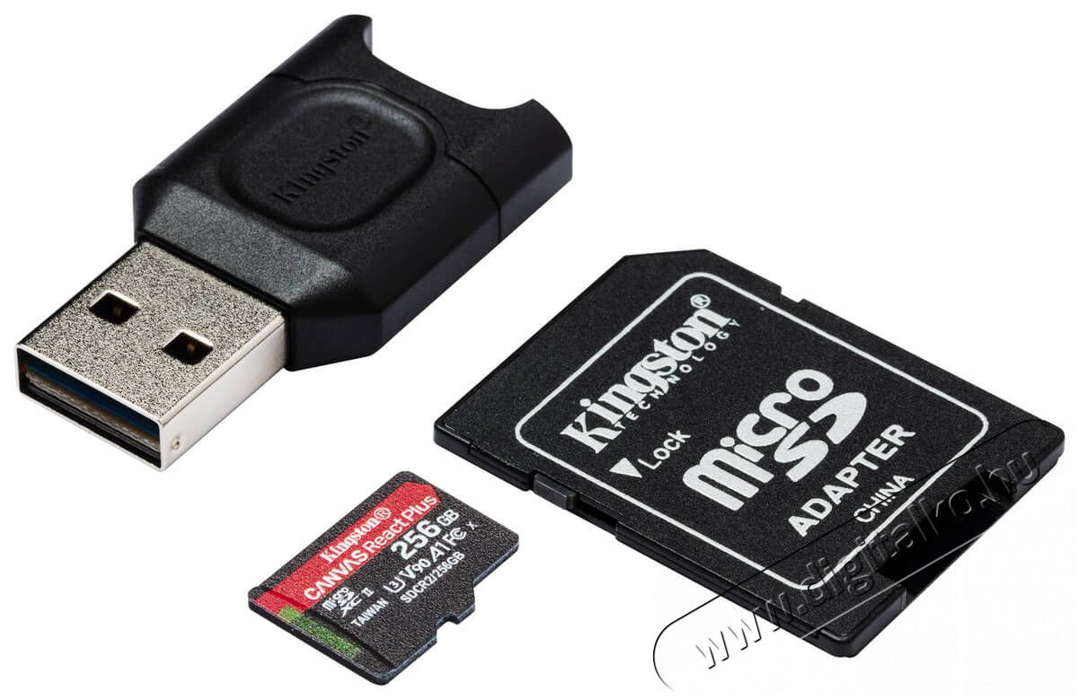 Kingston 256GB SD micro Canvas React Plus (SDXC Class 10 UHS-II U3) (MLPMR2/256GB) memória kártya Memória kártya / Pendrive - MicroSD / MicroSDHC kártya - 367818