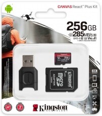 Kingston 256GB SD micro Canvas React Plus (SDXC Class 10 UHS-II U3) (MLPMR2/256GB) memória kártya Memória kártya / Pendrive - MicroSD / MicroSDHC kártya - 367818
