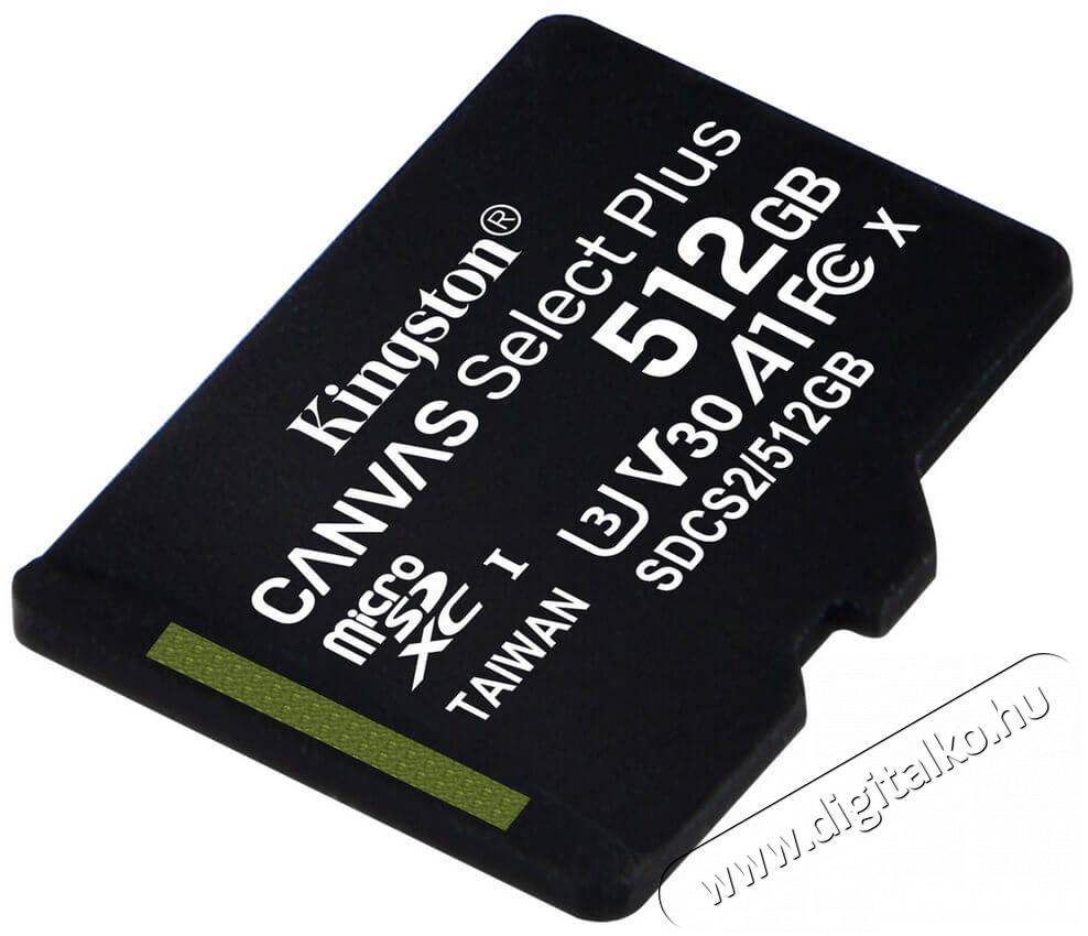 Kingston 512GB SD micro Canvas Select Plus (SDXC Class 10 A1) (SDCS2/512GBSP) memória kártya Memória kártya / Pendrive - MicroSD / MicroSDHC kártya - 367834
