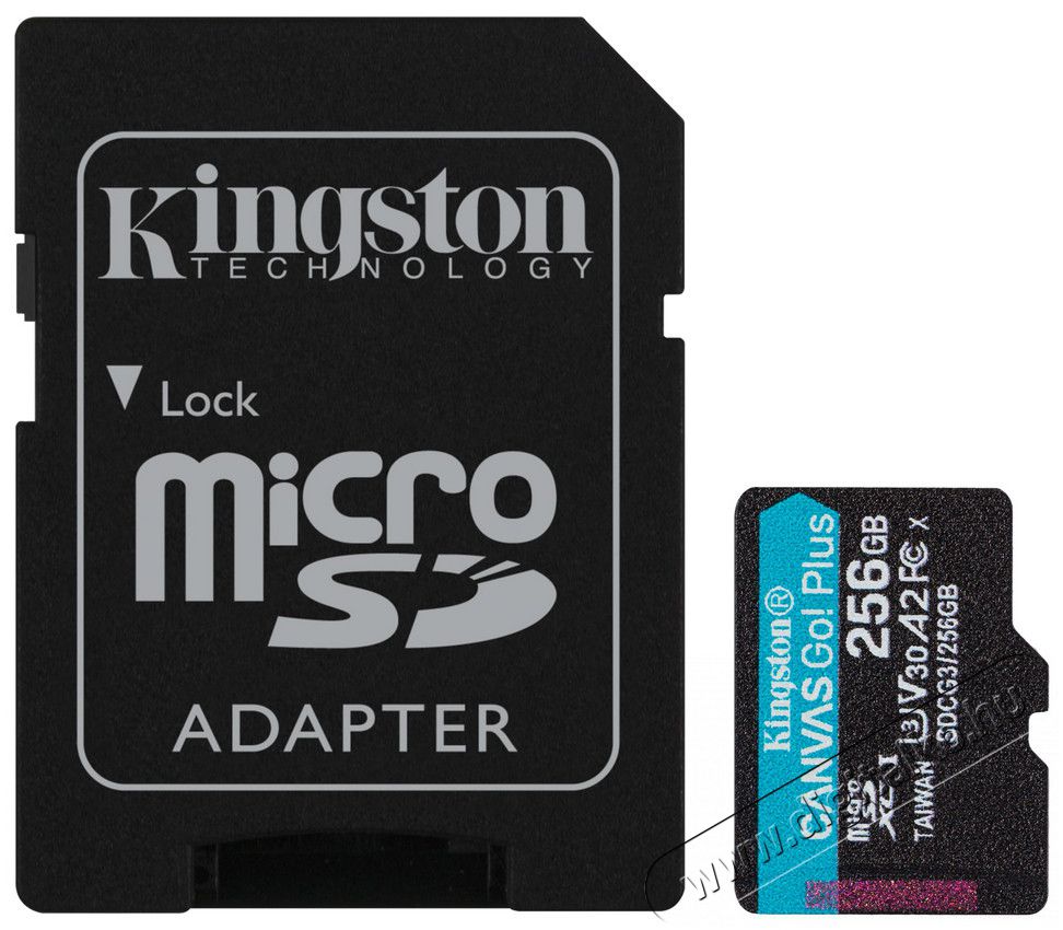 Kingston 256GB SD micro Canvas Go! Plus (SDXC Class 10 UHS-I) memóriakártya + adapter Memória kártya / Pendrive - MicroSD / MicroSDHC kártya - 367816