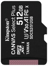 Kingston 512GB SD micro Canvas Select Plus (SDXC Class 10 A1) (SDCS2/512GBSP) memória kártya Memória kártya / Pendrive - MicroSD / MicroSDHC kártya - 367834