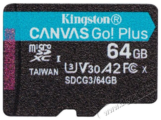 Kingston 64GB SD micro Canvas Go! Plus (SDXC Class 10 UHS-I U3) (SDCG3/64GBSP) memória kártya Memória kártya / Pendrive - MicroSD / MicroSDHC kártya - 367823