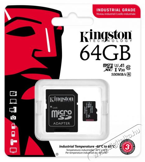 Kingston 64GB SD micro Industrial (SDXC Class 10 A1) (SDCIT2/64GB) memória kártya + olvasó Memória kártya / Pendrive - MicroSD / MicroSDHC kártya - 386161