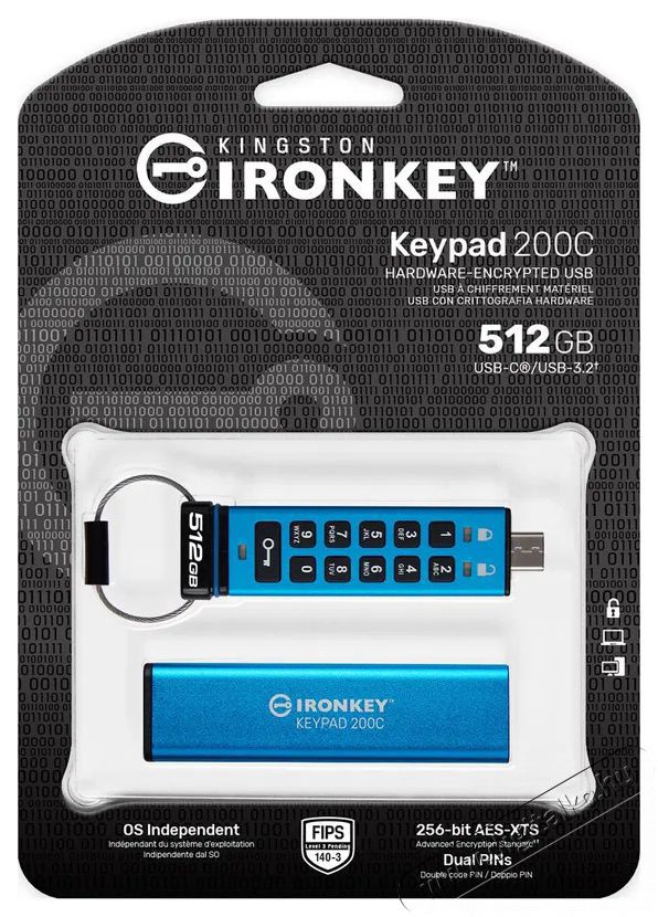 Kingston IronKey Keypad 200C 512GB USB-C pendrive Mem&oacute;ria k&aacute;rtya / Pendrive - Pendrive - 528997