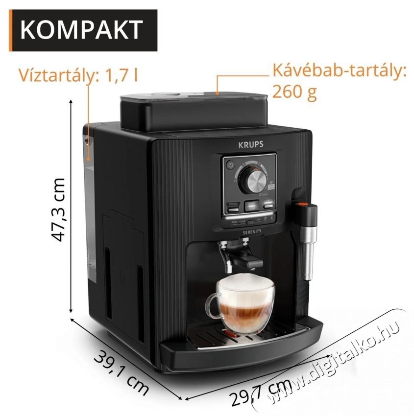 Krups EA4008E0 Serenity Black automata k&aacute;v&eacute;főző Konyhai term&eacute;kek - K&aacute;v&eacute;főző / k&aacute;v&eacute;&ouml;rlő / kieg&eacute;sz&iacute;tő - Automata k&aacute;v&eacute;főző - 540014
