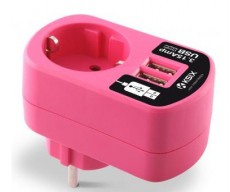 Ksix utazó adapter Dual USB 3A - pink Háztartás / Otthon / Kültér - Világítás / elektromosság - Hálózati elosztó / hosszabbító / adapter - 318096