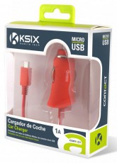 Ksix B1740CR02C MicroUSB 1A autós töltő - piros korall Mobil / Kommunikáció / Smart - Tablet / E-book kiegészítő, tok - Hálózati-, autós töltő - 318028