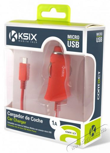 Ksix B1740CR02C MicroUSB 1A autós töltő - piros korall Mobil / Kommunikáció / Smart - Tablet / E-book kiegészítő, tok - Hálózati-, autós töltő - 318028