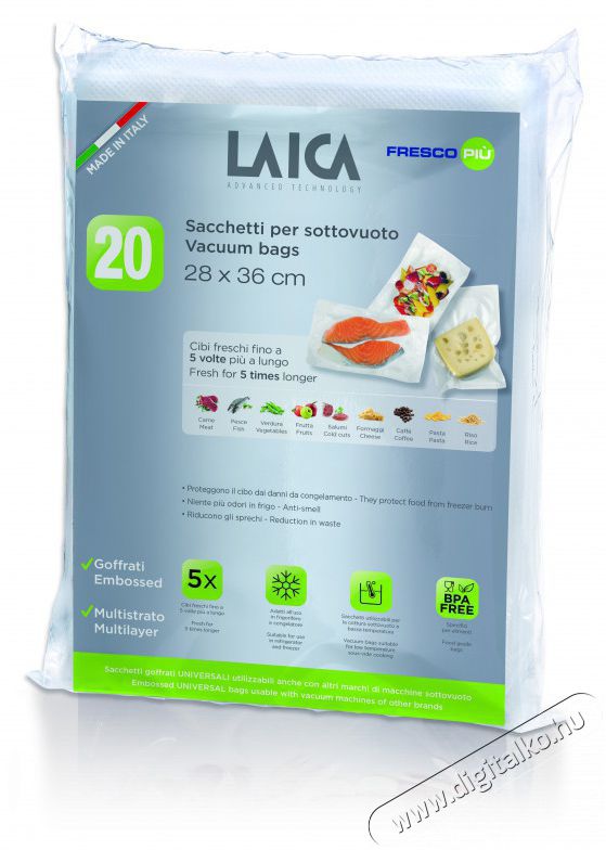 Laica légcsatornás BPA mentes 20 db 28 x 36 cm-es vákuum csomagoló tasak (VT36040) Háztartás / Otthon / Kültér - Egyéb háztartási termék - 381588