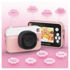 LAMAX PixelKid1 Pink Full HD 8MP rózsazsín gyerek fényképezőgép és kamera Fényképezőgép / kamera - Kompakt fényképezőgép - Gyerek fényképezőgép - 508785