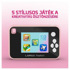LAMAX PixelKid1 Pink Full HD 8MP rózsazsín gyerek fényképezőgép és kamera Fényképezőgép / kamera - Kompakt fényképezőgép - Gyerek fényképezőgép - 508785