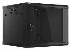 LANBERG WF01-6609-10B 19" 9U lapraszerelt üvegajtós fekete fali rack szekrény Iroda és számítástechnika - Egyéb számítástechnikai termék - 458946