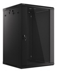 LANBERG WF01-6618-10B 19" 18U SZÉL:600 MÉLY:600 MAG:907 lapraszerelt üvegajtós fekete fali rack szekrény Iroda és számítástechnika - Egyéb számítástechnikai termék - 458783