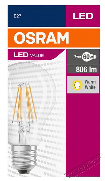 LEDVANCE Osram Value &aacute;tl&aacute;tsz&oacute; &uuml;veg b&uacute;ra/7W/806lm/2700K/E27 LED k&ouml;rte izz&oacute; Fot&oacute;-Vide&oacute; kieg&eacute;sz&iacute;tők - Vaku kieg&eacute;sz&iacute;tő - Izz&oacute; / villan&oacute;cső - 390530