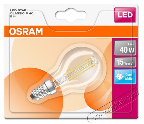 LEDVANCE OSRAM LED STAR CL P FIL 40 4,5W/840 E14 filament LED f&eacute;nyforr&aacute;s H&aacute;ztart&aacute;s / Otthon / K&uuml;lt&eacute;r - Vil&aacute;g&iacute;t&aacute;s / elektromoss&aacute;g - E14 foglalat&uacute; izz&oacute; - 391212
