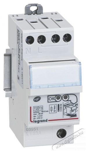Legrand 003951 Lexic 2P 12kA komplett túlfeszültség-levezető Háztartás / Otthon / Kültér - Világítás / elektromosság - Hálózati elosztó / hosszabbító / adapter - 392456