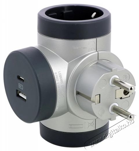 Legrand 694524 kettős USB-A + USB-C alumínium forgatható 2P+F elosztódugó Háztartás / Otthon / Kültér - Világítás / elektromosság - Hálózati elosztó / hosszabbító / adapter - 434842