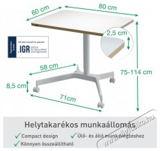 Leitz Ergo Ülő/álló asztal, gurulós, 80×60 cm, fehér Fotó-Videó kiegészítők - Állvány - Asztali állvány - 518374
