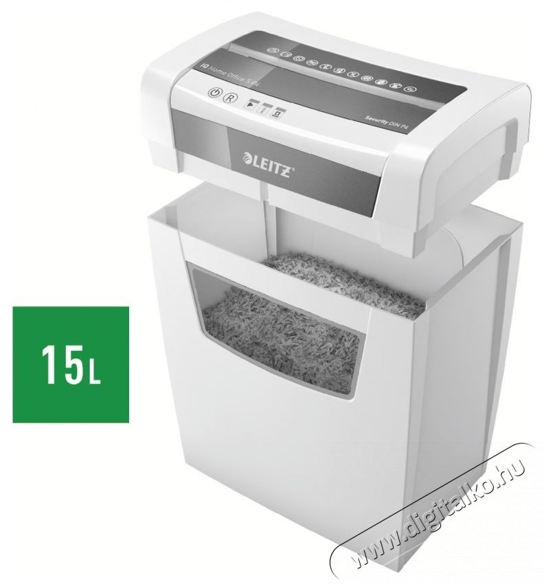 Leitz IQ Office k&eacute;zi iratmegsemmis&iacute;tő, P4, Mikro v&aacute;gott (r&eacute;szecsk&eacute;k), 8 lap, 15 literes szemetes, Feh&eacute;r/Sz&uuml;rke Iroda &eacute;s sz&aacute;m&iacute;t&aacute;stechnika - Iratmegsemmis&iacute;tő - 533549
