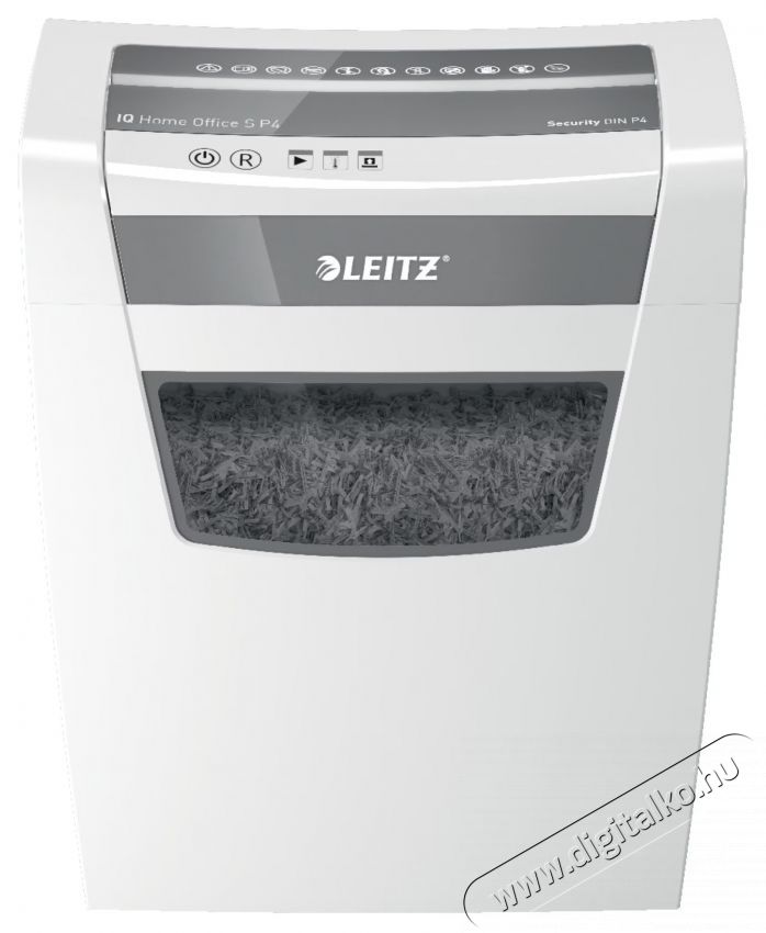 Leitz IQ Office k&eacute;zi iratmegsemmis&iacute;tő, P4, Mikro v&aacute;gott (r&eacute;szecsk&eacute;k), 8 lap, 15 literes szemetes, Feh&eacute;r/Sz&uuml;rke Iroda &eacute;s sz&aacute;m&iacute;t&aacute;stechnika - Iratmegsemmis&iacute;tő - 533549