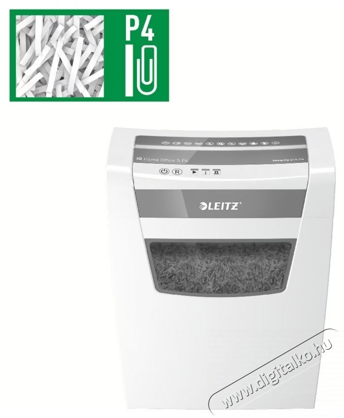 Leitz IQ Office k&eacute;zi iratmegsemmis&iacute;tő, P4, Mikro v&aacute;gott (r&eacute;szecsk&eacute;k), 8 lap, 15 literes szemetes, Feh&eacute;r/Sz&uuml;rke Iroda &eacute;s sz&aacute;m&iacute;t&aacute;stechnika - Iratmegsemmis&iacute;tő - 533549