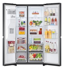 LG GSJV71MCTE Side-by-side hűtőszekrény, E energiaosztály, 635 L, No Frost, WiFi, LED, M: 189 cm, Fekete Konyhai termékek - Hűtő, fagyasztó (szabadonálló) - Amerikai típusú Side By Side hűtő - 499563