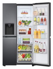 LG GSJV71MCTE Side-by-side hűtőszekrény, E energiaosztály, 635 L, No Frost, WiFi, LED, M: 189 cm, Fekete Konyhai termékek - Hűtő, fagyasztó (szabadonálló) - Amerikai típusú Side By Side hűtő - 499563