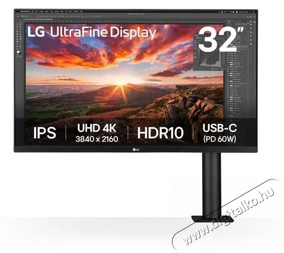 LG UltraFine 31.5  32UN880K-B Monitor, LED IPS, UHD (3840x2160), 60Hz, 5ms, USB Type-C, HDMI, Display Port, Ergo Stand, Pivot, fekete Iroda &eacute;s sz&aacute;m&iacute;t&aacute;stechnika - Monitor - Monitor - 533568