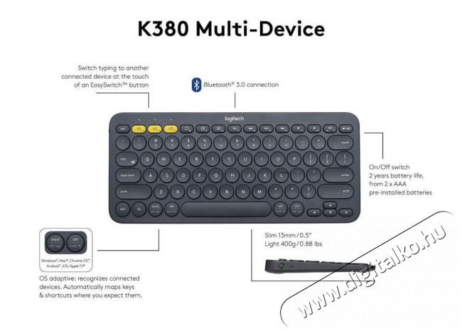 Logitech K380 Multi-device sötét-szürke Bluetooth UK billentyűzet Újdonságok - Új termékek - 339608