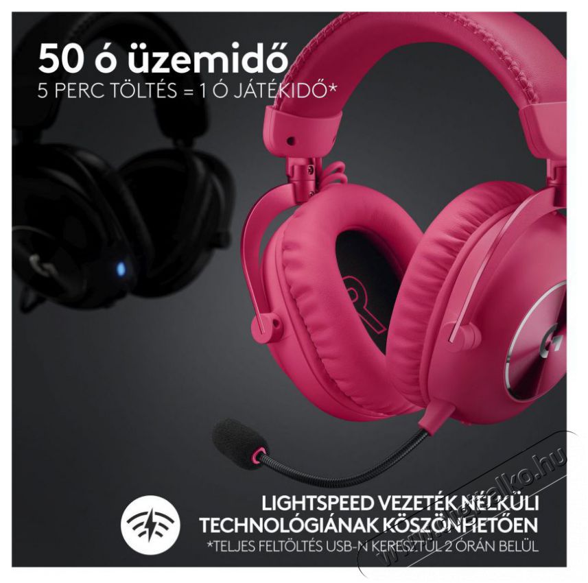 Logitech G PRO X 2 LIGHTSPEED Gaming Headset, r&oacute;zsasz&iacute;n Audio-Video / Hifi / Multim&eacute;dia - F&uuml;l &eacute;s Fejhallgat&oacute;k - Fejhallgat&oacute; mikrofonnal / headset - 510112