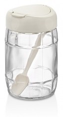 Luxplastic IRIS C-00171 Prizma üveg tároló kanállal 380ml, antracit, zöld vagy piros színű Háztartás / Otthon / Kültér - Lakásfelszerelés - Tároló - 508326