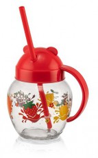 Luxplastic IRIS C-00373 Cute üvegbögre szívószállal 370ml, piros, zöld vagy sárga színű Konyhai termékek - Egyéb / Konyhai kiegészítő - 508325