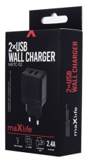 MAXLIFE TF-0013 2.1A 2xUSB fekete hálózati töltő Mobil / Kommunikáció / Smart - Mobiltelefon kiegészítő / tok - Hálózati-, autós töltő - 419038