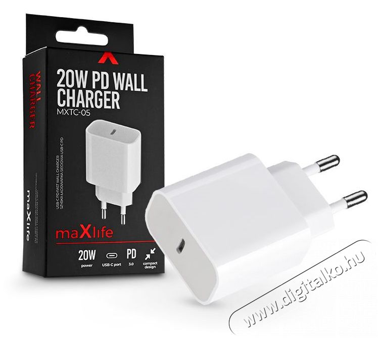MAXLIFE TF-0118 20W Type-C fehér hálózati töltő Akkuk és töltők - Li-ion akkumulátor és töltő (gyári) - Töltő / hálózati adapter - 407720