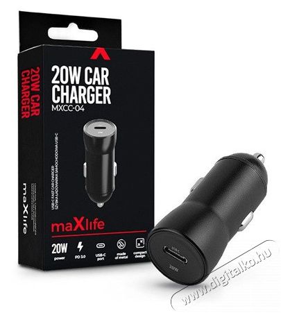 MAXLIFE TF-0165 Type C 20W PD3.0 fekete szivargyújtós gyorstöltő adapter Autóhifi / Autó felszerelés - Autós töltő / szivargyújtó adapter - 456808