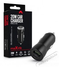 MAXLIFE TF-0166 USB/Type C 20W PD3.0 QC3.0 fekete szivargyújtós gyorstöltő adapter Autóhifi / Autó felszerelés - Autós töltő / szivargyújtó adapter - 456809