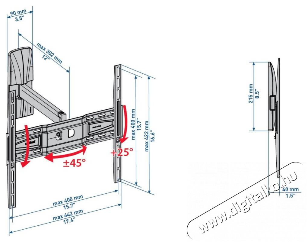 Meliconi Slimstyle 400 SR karos dönthető forgatható VESA 400 TV fali konzol Újdonságok - Új termékek - 333438