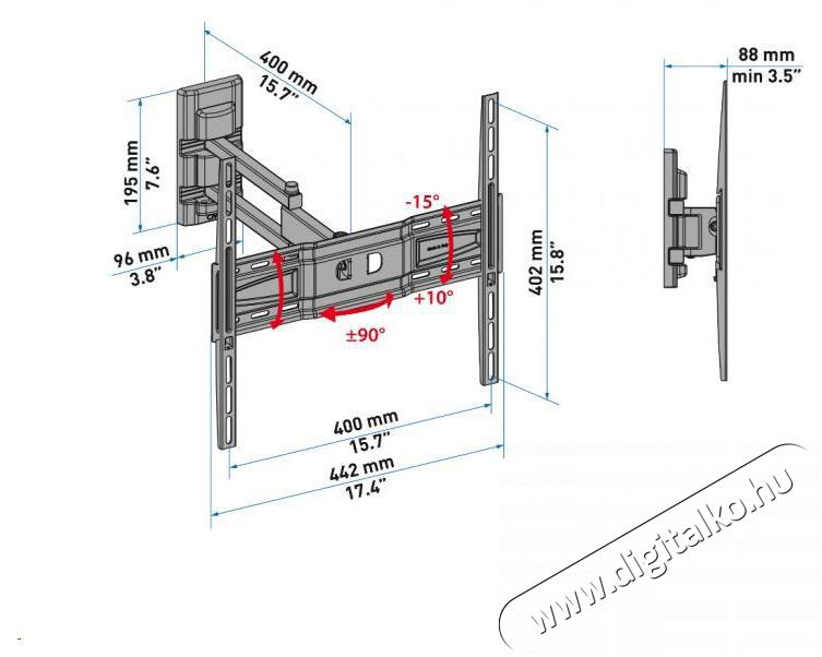 Meliconi FlatStyle EDR400 40-55 VESA 400x400 dupla karos dönthető, forgatható fali konzol Tv kiegészítők - Fali tartó / konzol - Fali készülék tartó - 379679