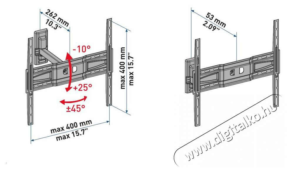 Meliconi FlatStyle ER400 40-55 VESA 400x400 karos dönthető, forgatható fali konzol Tv kiegészítők - Fali tartó / konzol - Fali készülék tartó - 379681