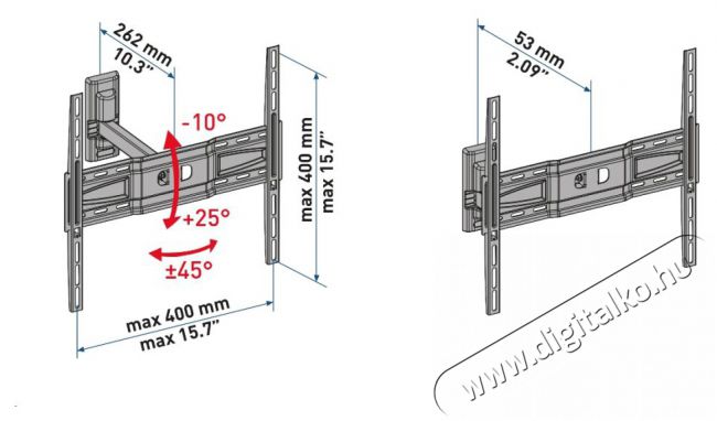 Meliconi FlatStyle ER400 40-55 VESA 400x400 karos dönthető, forgatható fali konzol Tv kiegészítők - Fali tartó / konzol - Fali készülék tartó - 379681