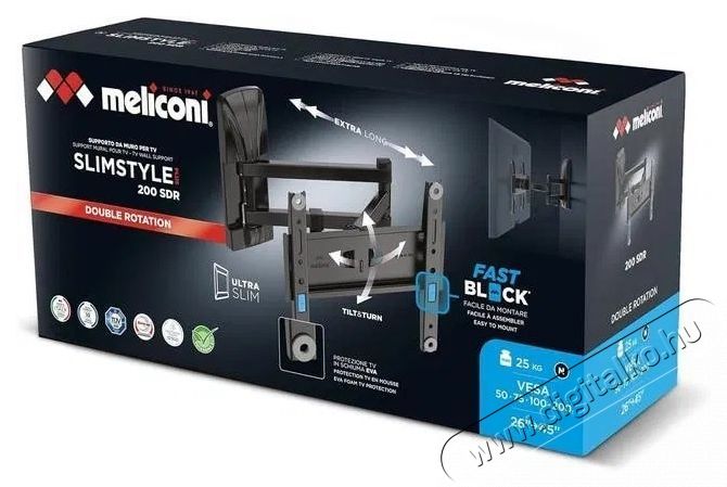 Meliconi 480989 SlimStyle Plus 200 SDR TV tart&oacute; konzol Tv kieg&eacute;sz&iacute;tők - Fali tart&oacute; / konzol - Fali tv tart&oacute; - 531976