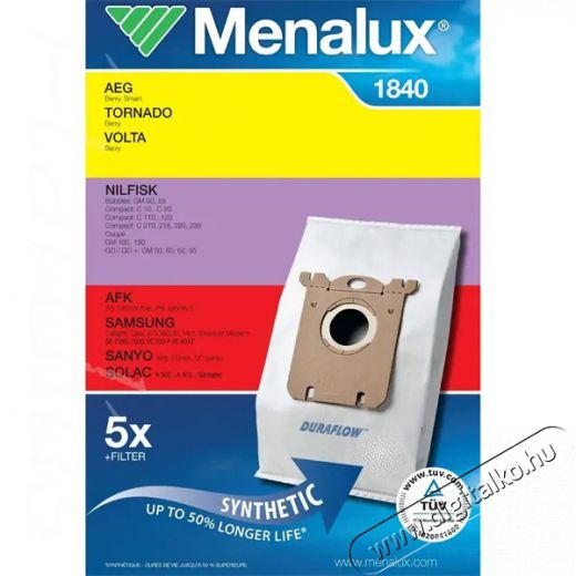 Menalux 1840 5 db szintetikus porzsák+1 mikroszűrő Háztartás / Otthon / Kültér - Porszívó / takarítógép - Porzsák / portartály - 384631